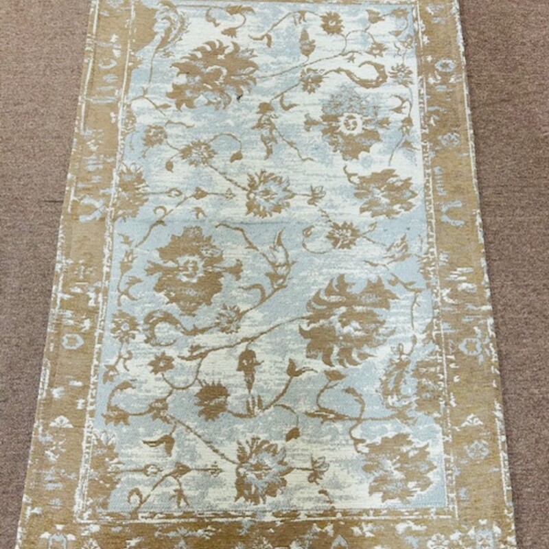 Distress Floral Area Rug
Blue, Gray and Brown
Size: 3x5