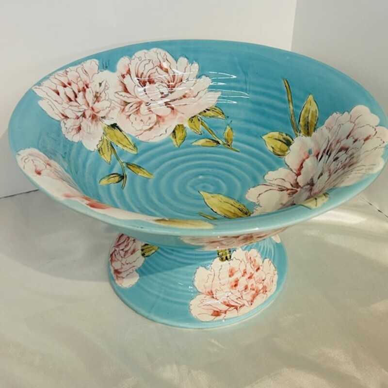 Peony Bowl On Stand
Blue, pink and green
Size: 13x7H