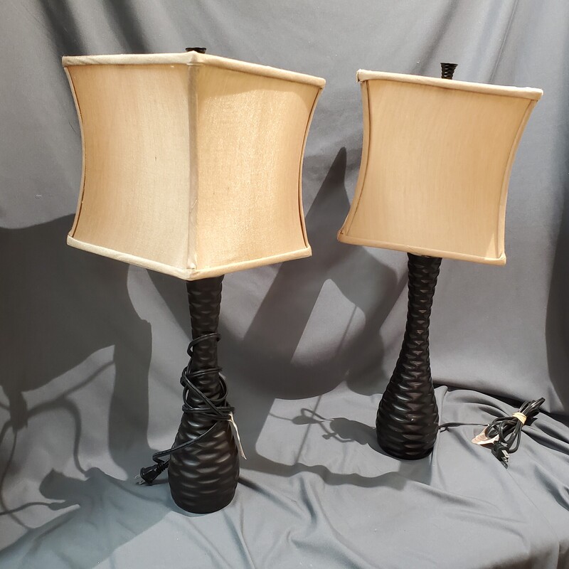 Pair Lamps W Shades, Brown, Size: 25H