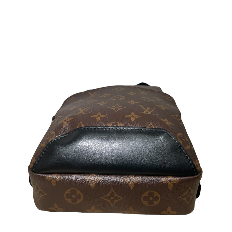 Louis Vuitton Avenue Monogram Macassar

Dimensions:
7.9 x 12.2 x 2.8 inches
(length x Height x Width)
Strap:Not removable, adjustable
Strap drop: 11.4 inches
Strap drop max: 20.1 inches

Monogram Macassar coated canvas
Cowhide-leather trim
Textile lining
Black hardware on front pocket and silver-color hardware
Main compartment
Front zipped pocket
Zipped pocket on front
Small zipped pocket on top of the bag