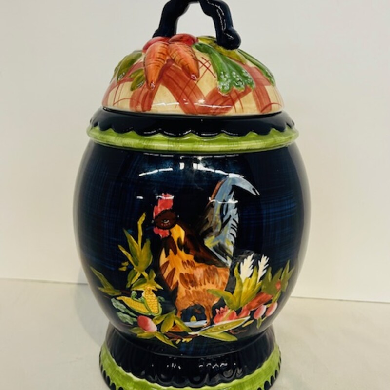 Tracy Porter Stonehouse Farm Collection Rooster Veggie Lidded Jar
Blue Red Green
Size: 7x11H