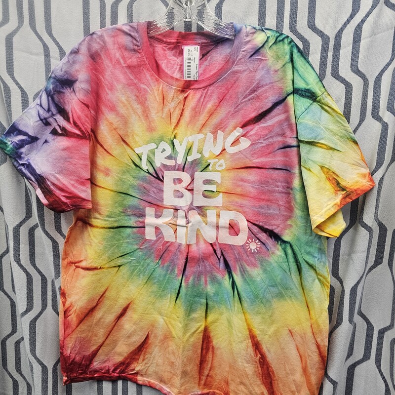 Tee, Tie Dye, Size: XL
SHort Sleeve Tie Dyed tee with white lettering
Trying to be kind