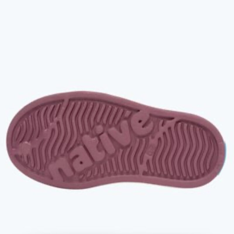 Native Jefferson Child, Twilight, Pink Size: C9<br />
<br />
It's the leader of lite-ness and our original EVA all-star, the uncompromisable Jefferson. Like any reigning ruler of the ring, the Jefferson encompasses all of the fine features that you'd expect from a Native shoe. It's shock absorbent, odor resistant, hand-washable, and comes in an infinite assortment of colors and treatments. Capabilities clouds could only dream of.<br />
<br />
MATERIALS<br />
Rubber Rand and Toe<br />
Injection Molded EVA Construction