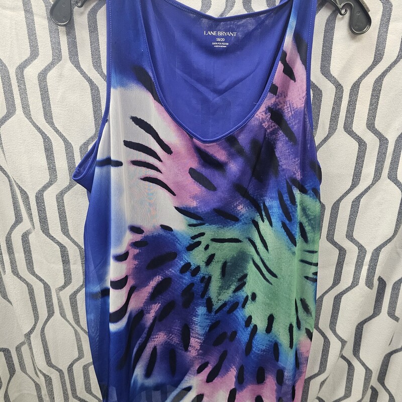 Super cute tank in blue/purple with fun print on the front