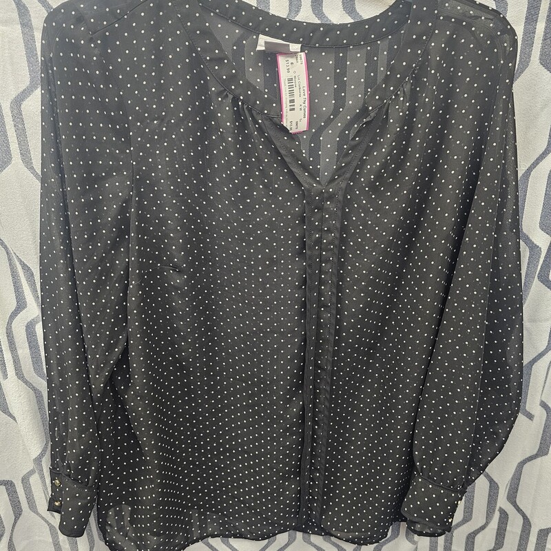 Long sleeve black blouse with white polka dots