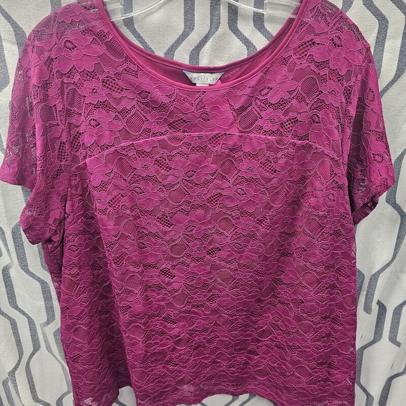 Short sleeve blouse in purple pink lace overlay. So pretty