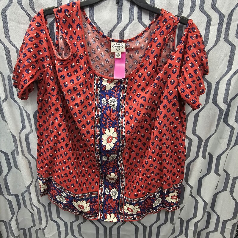 Cold shoulder style short sleeve blouse in red white and blue