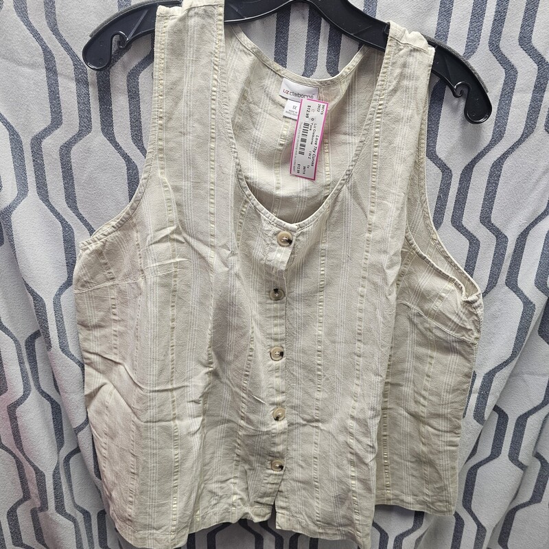 Tank in a beige with white and gold striping and button up front.