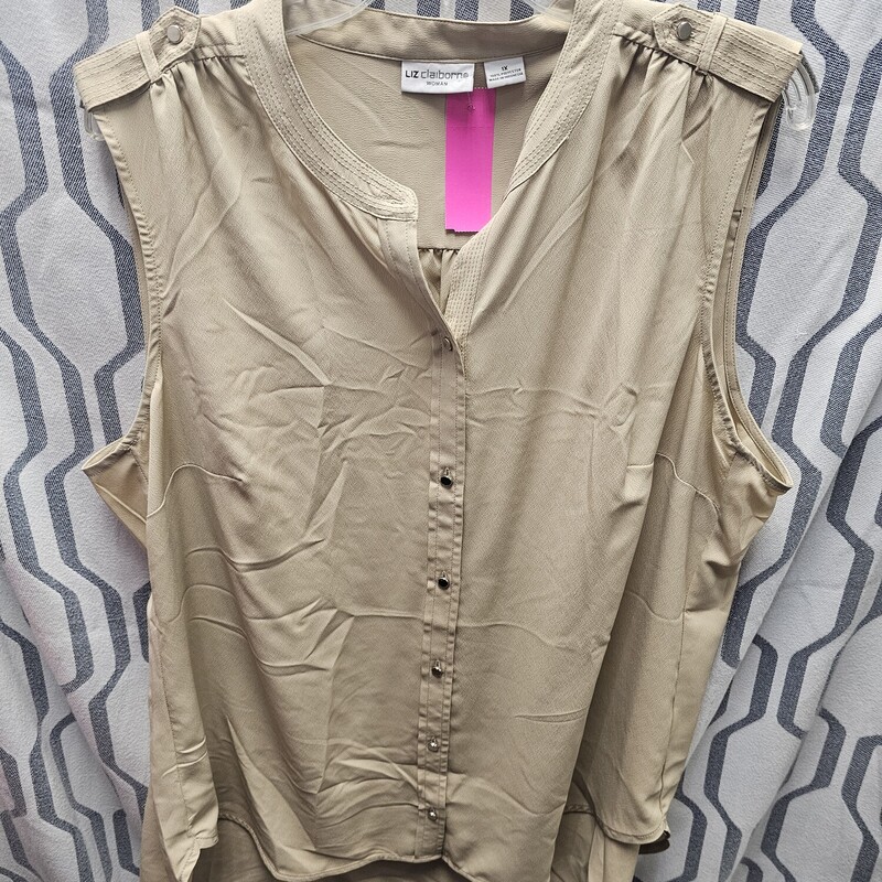 Sleeveless blouse with button up front in tan