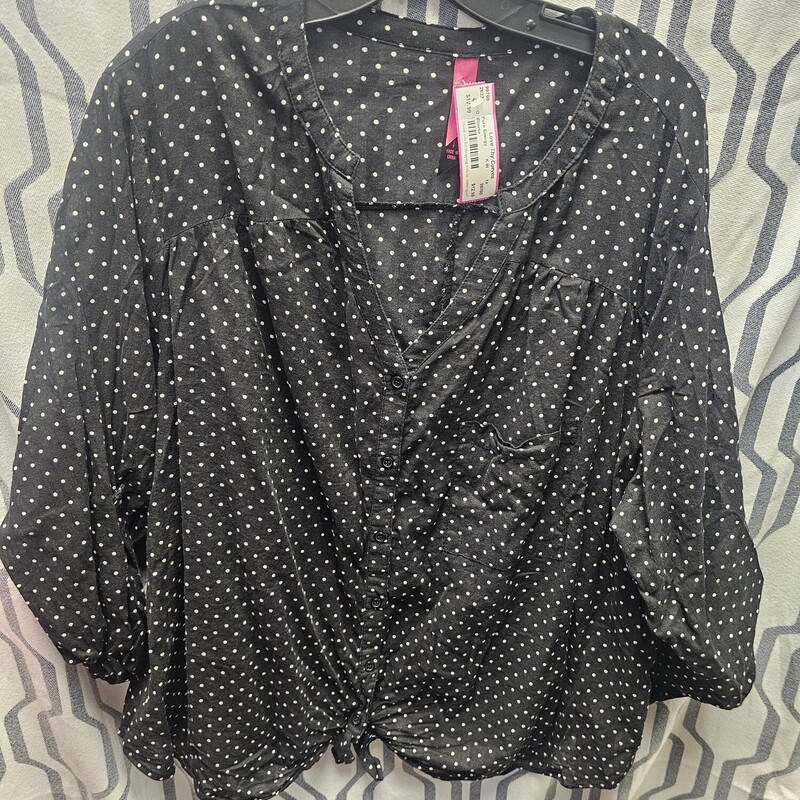 Black and white polka dot blouse with button up front