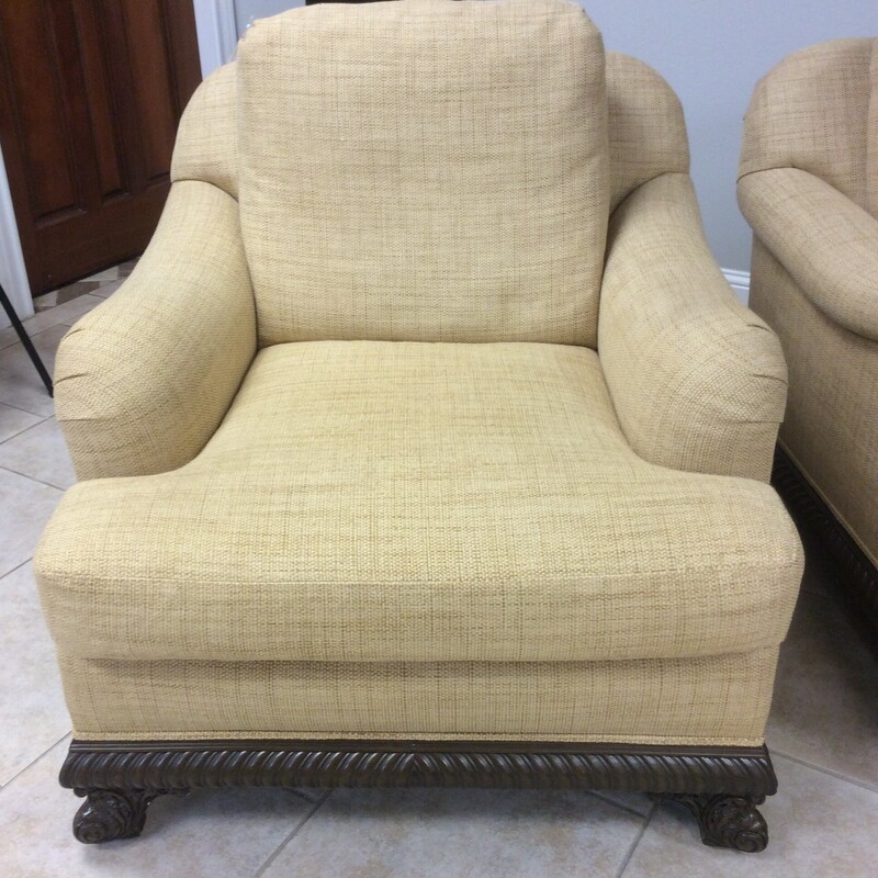 Custom Chair with beautiful wood frame, Yellow upholstery, Size: 37x45x35