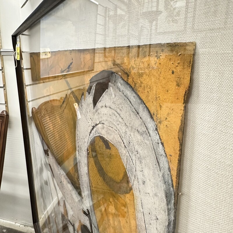 Linen Framed Urn Artwork, Yellows/Orange
Size: 40x42