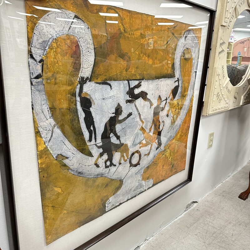 Linen Framed Urn Artwork, Yellows/Orange
Size: 40x42