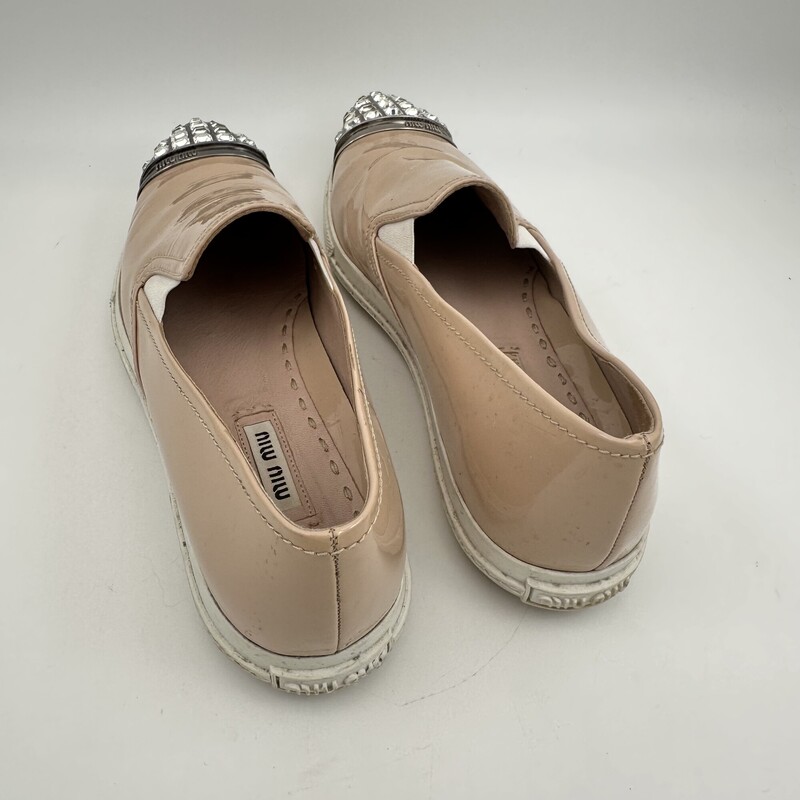 Miu Miu Patent Jeweled Shoes, Tan<br />
Size: 6-7 (37)
