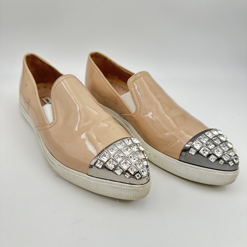 Miu Miu Patent Jeweled Shoes, Tan
Size: 6-7 (37)