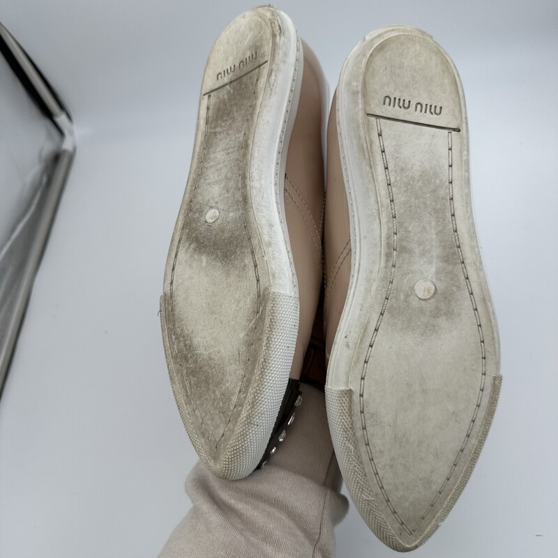 Miu Miu Patent Jeweled Shoes, Tan
Size: 6-7 (37)