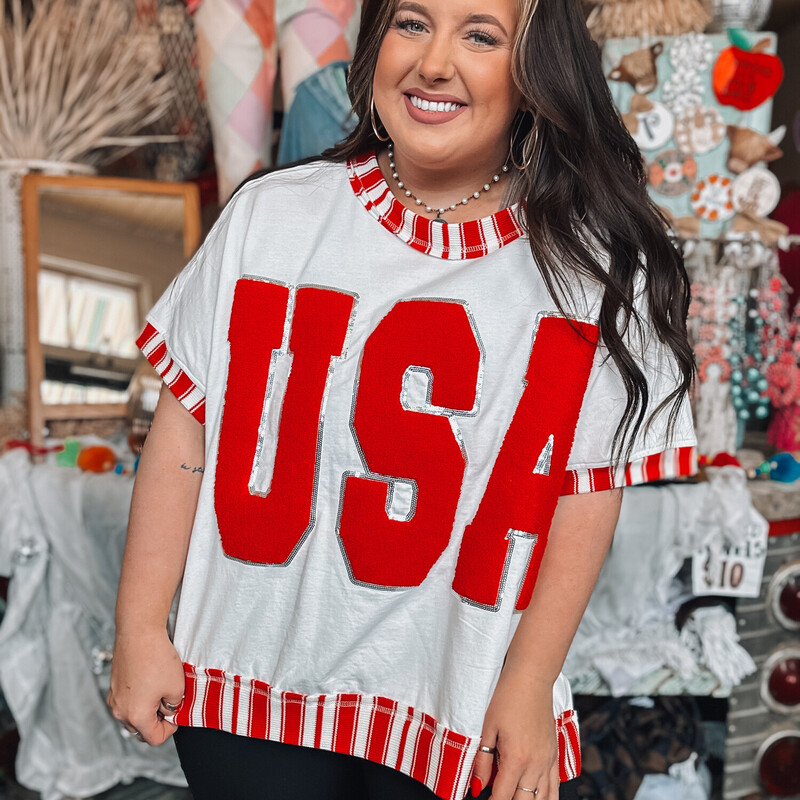 The perfect top for the summer season! Wear it for Independence Day or just because!<br />
Available in sizes Small, Medium, Large. These do run oversized.<br />
Madison is wearing a Medium!