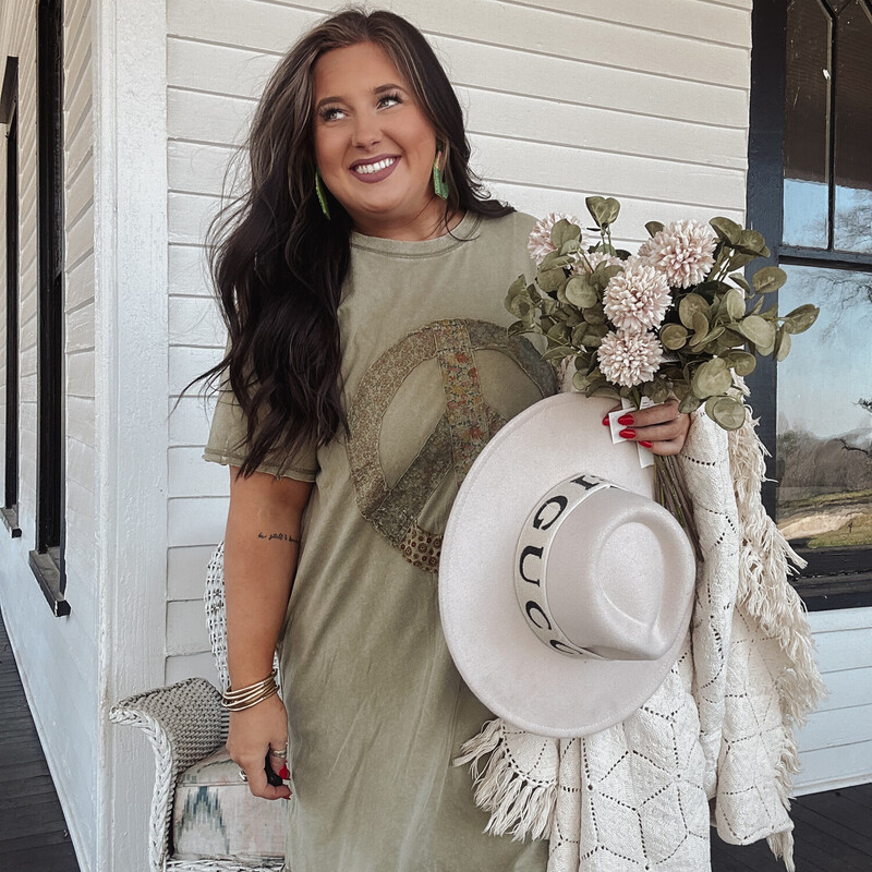The perfect boho t-shirt dress for any occasion! In this stunning Olive color, you are sure to be in style!<br />
Available in sizes Small, Medium, and Large.<br />
Madison is wearing a size Large.<br />
Anna is wearing a size Small.