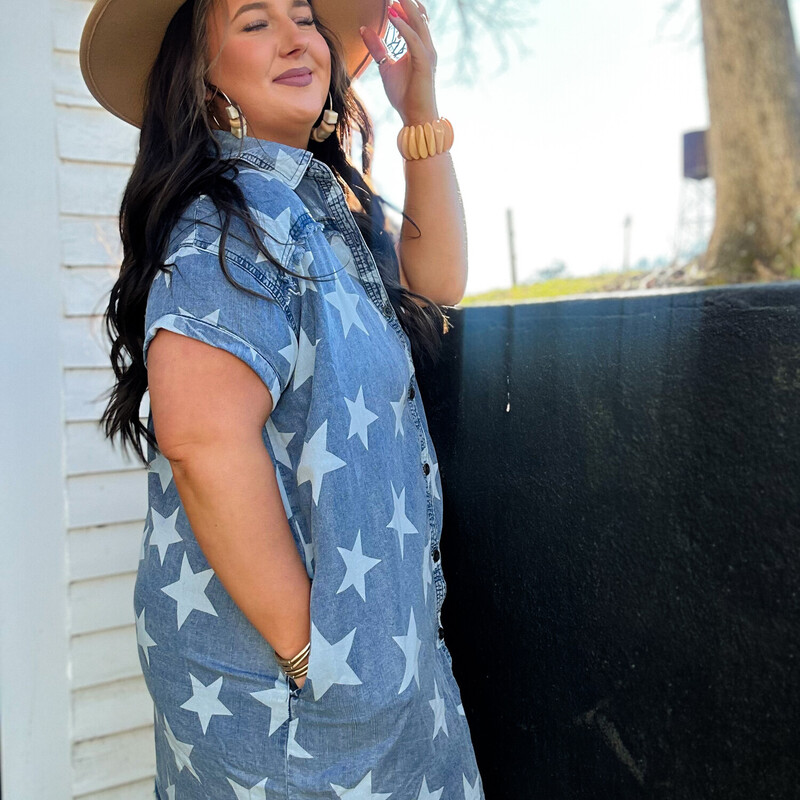 The perfect dress to SHINE in! A great combination of denim, stars, and boho vibes!
Available in Small, Medium, and Large.
Madison is wearing the Large, and Anna the small for size reference.