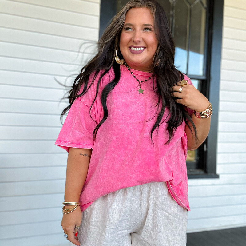 Hot Pink Washed Boxy Top