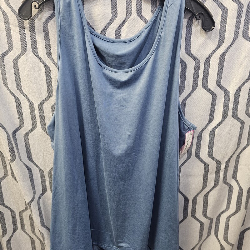 Blue tank top in a poly blend.