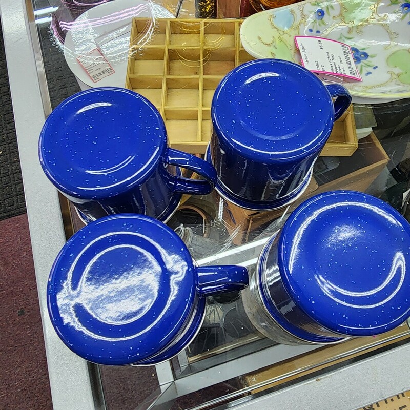 Enamel Ware Mugs, Blue, Size: Set 4
