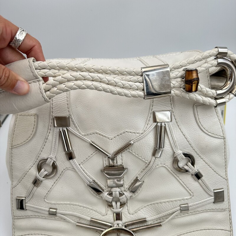 GUCCI Techno Horsebit Shoulder, White Leather<br />
Size: 14x13