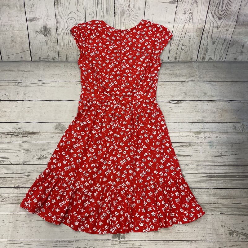 J Crew wrap dress, Red, with white flowers short cap sleeves  Size: XXS