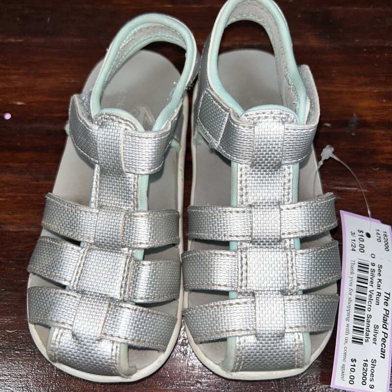 9 Silver Velcro Sandals