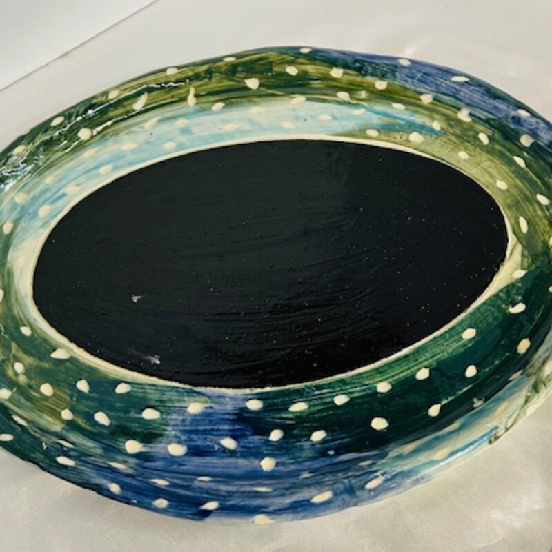 Oval Dotted Swirl Pottery Platter
Black Green Blue White Size: 15 x 11W