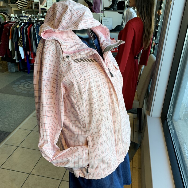 Helly Hansen Rain Plaid jacket,<br />
Colour: Pink grey,<br />
Size: Large,<br />
Hood attached