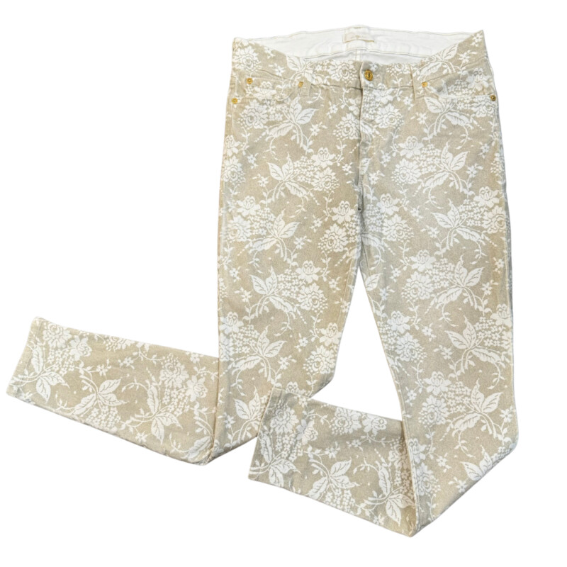 7.forAll.Mankind Floral Print Jeans<br />
Skinny Ankle<br />
Beige and White<br />
Size: 10