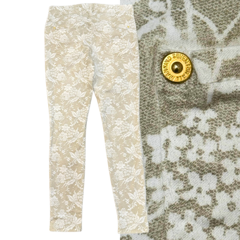 7.forAll.Mankind Floral Print Jeans<br />
Skinny Ankle<br />
Beige and White<br />
Size: 10
