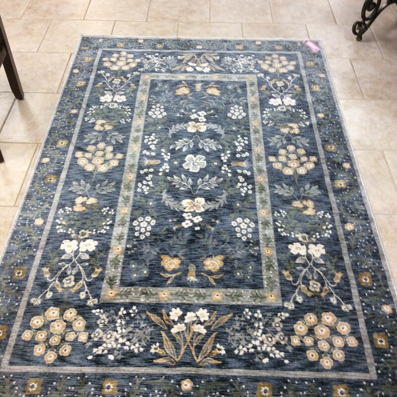Loloi Rifle Kismet Rug, the rug is designed with botanical motifs and has a soft pile that doesn't shed.  Blue, Size: 5 X 8