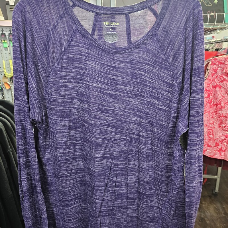 Long sleeve knit top in purple. Activewear style with thumb cut outs.