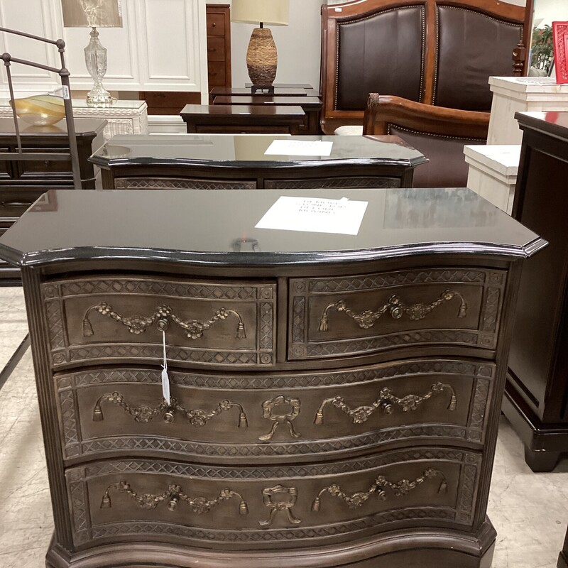 4 Ornate Drawer Dresser, Dk Wood, Granite
44 in w x 21 in d x 34 in t