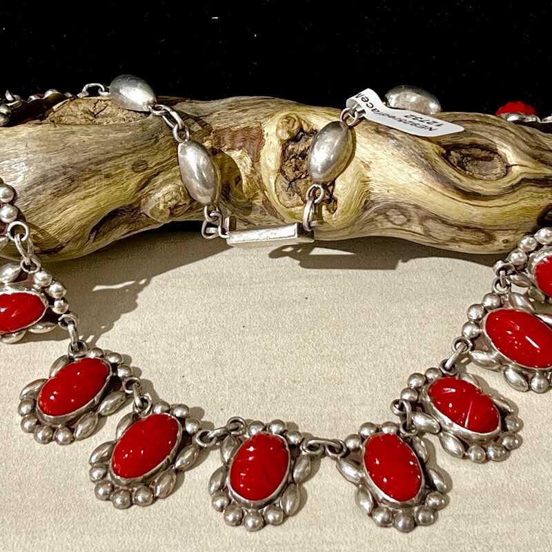 Sterling Vintage Mexican red faces necklace