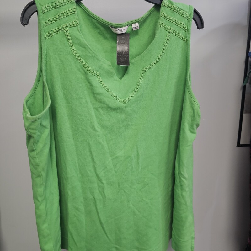 Knit tank top in green with adorned top front panel