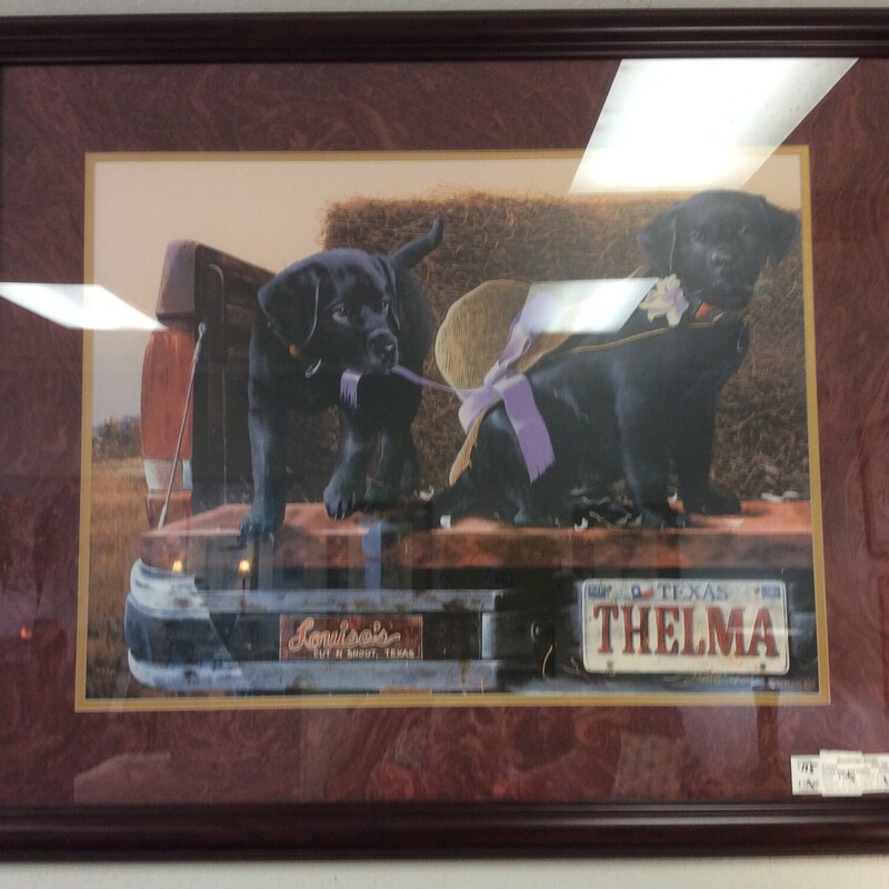 Crowe Signed Thelma & Louise's print, Marroon frame, Size: 34w 30h