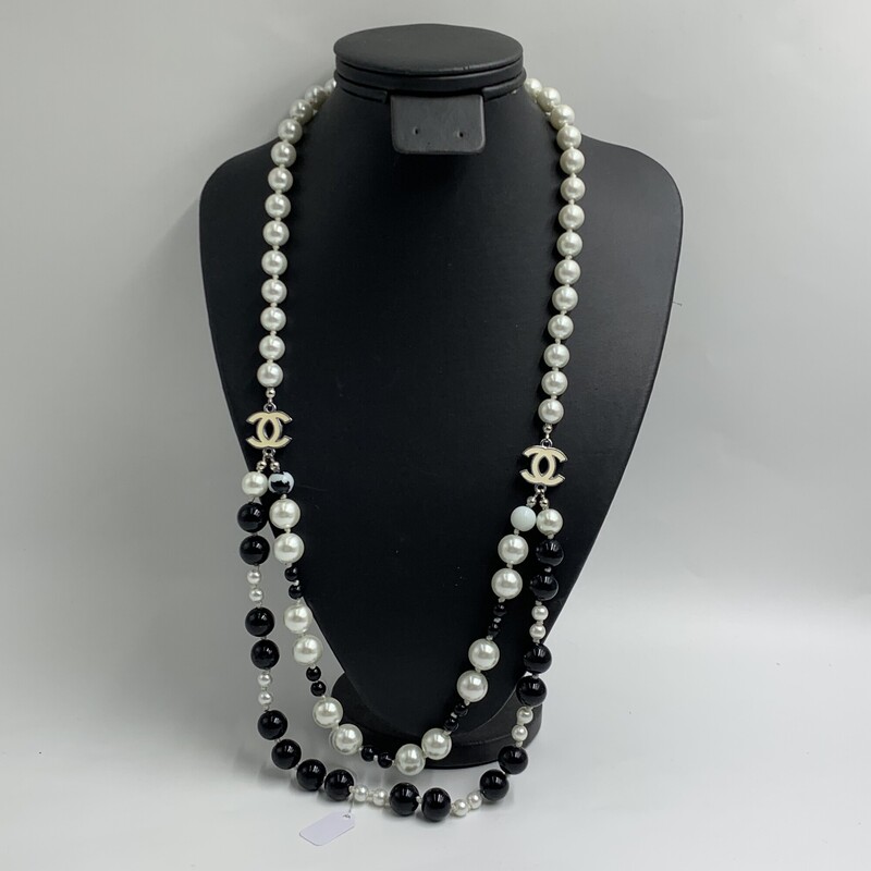 Necklace Pearls, Blk/whit, Size: None
