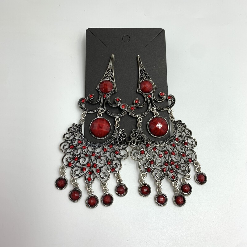Earrings Gypsy, Slvr/red, Size: None