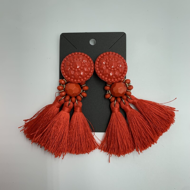 Earrings Ethnic Tassles, Red, Size: None