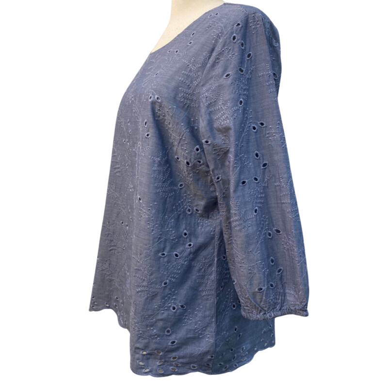 Christopher & Banks Eyelet Lace Top<br />
100% Cotton and Fully Lined<br />
Color: Chambray<br />
Size: Medium