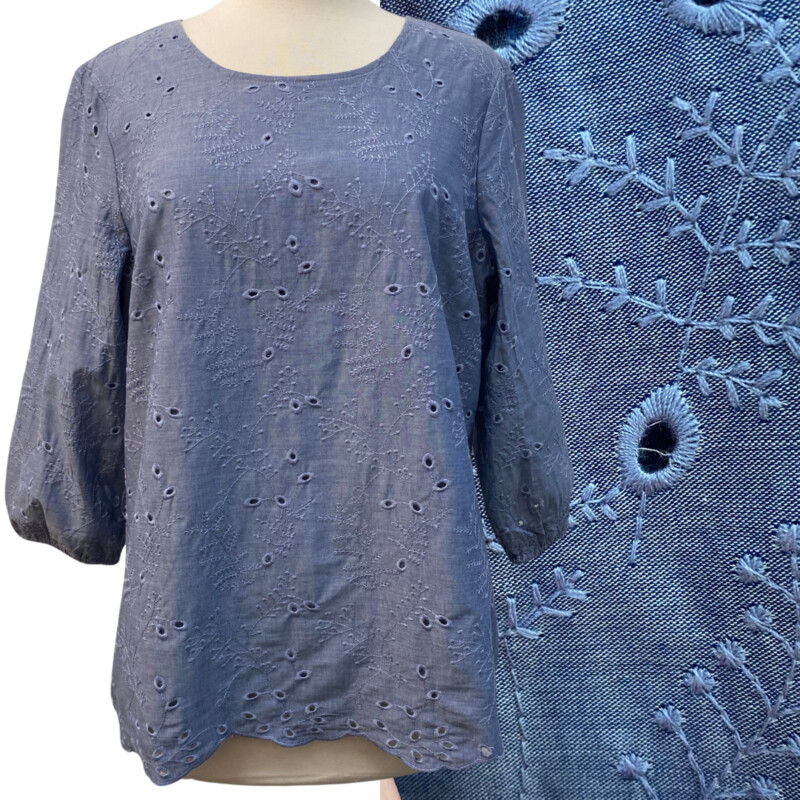 Christopher & Banks Eyelet Lace Top
100% Cotton and Fully Lined
Color: Chambray
Size: Medium
