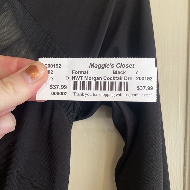 NWT Morgan Cocktail Dress, Black, Size: 7<br />
<br />
All Sales Final<br />
No Returns<br />
Pick Up In Store Within 7 Days of Purchase or Have It Shipped