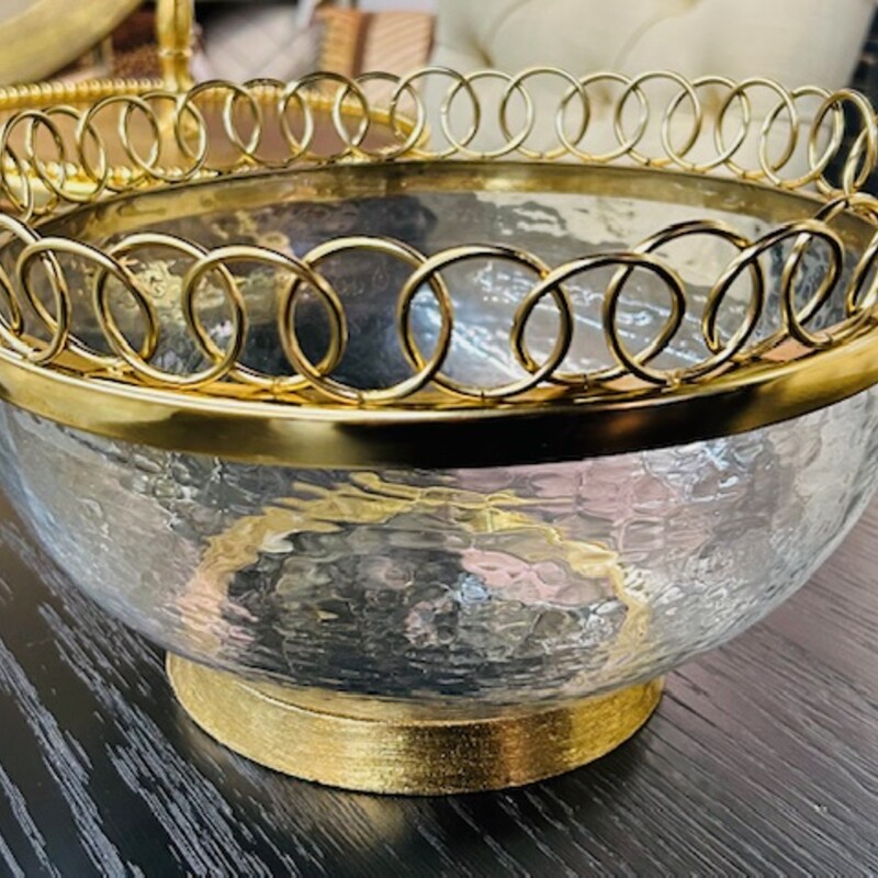 Glass Circles Trim & Gold Base Bowl
Golf Clear
Size: 10.5 x 7H