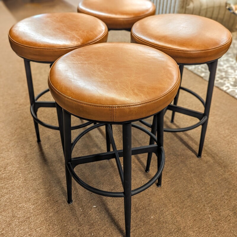 Set of 4 Round Leather Swivel Barstools
Brown Black Size: 17.5 x 29H