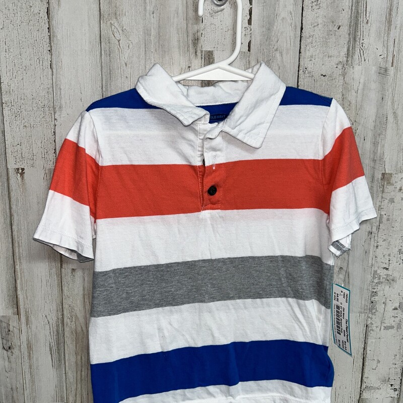 5T White Striped Polo, White, Size: Boy 5-8