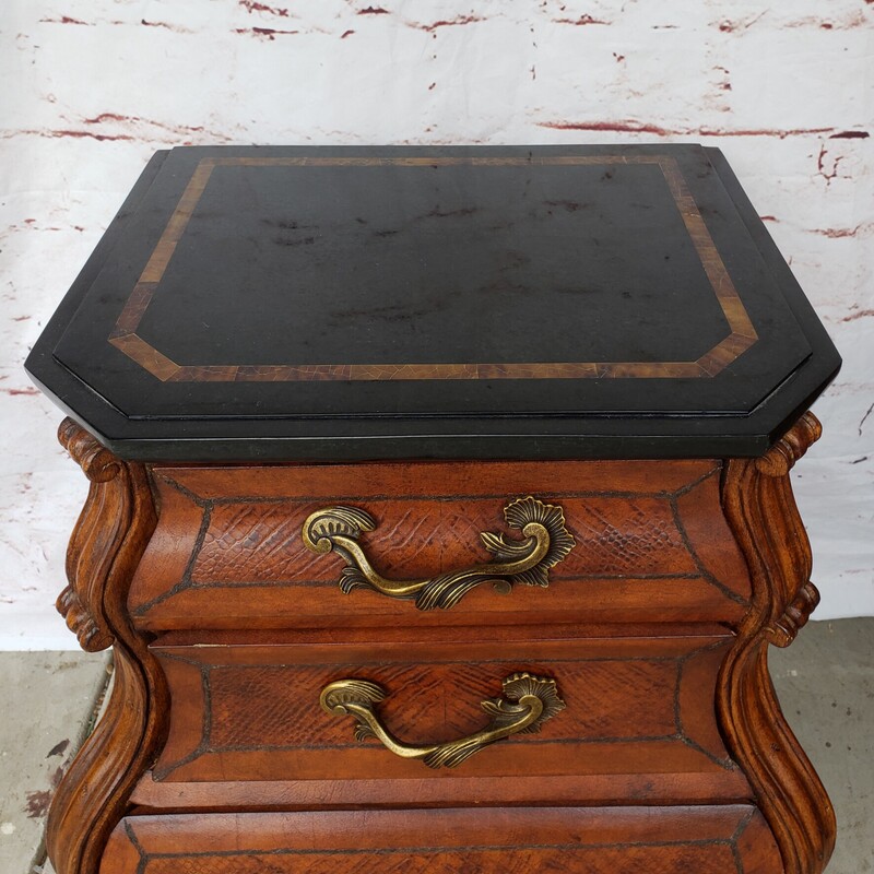 Marble Top Side Chest, In good conditon. One foot has a repair on it. Size: 18W x 14D x 24T<br />
<br />
On Hold thru 4/22/24