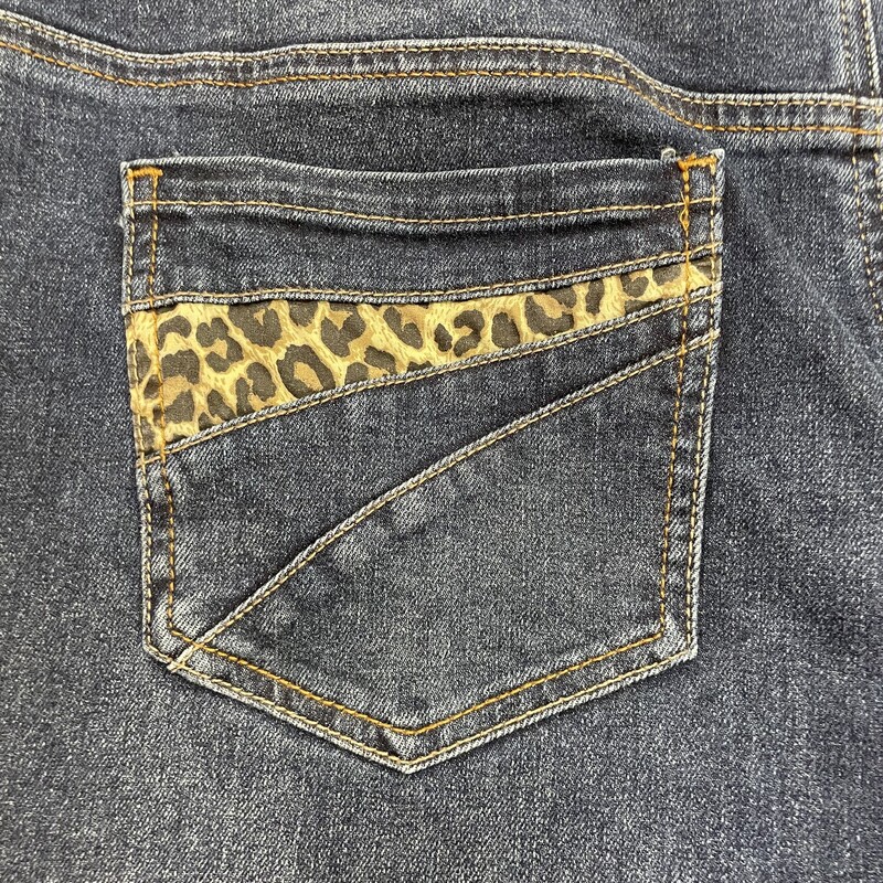 Chicos Crop demin jeans has animal print around pockets.